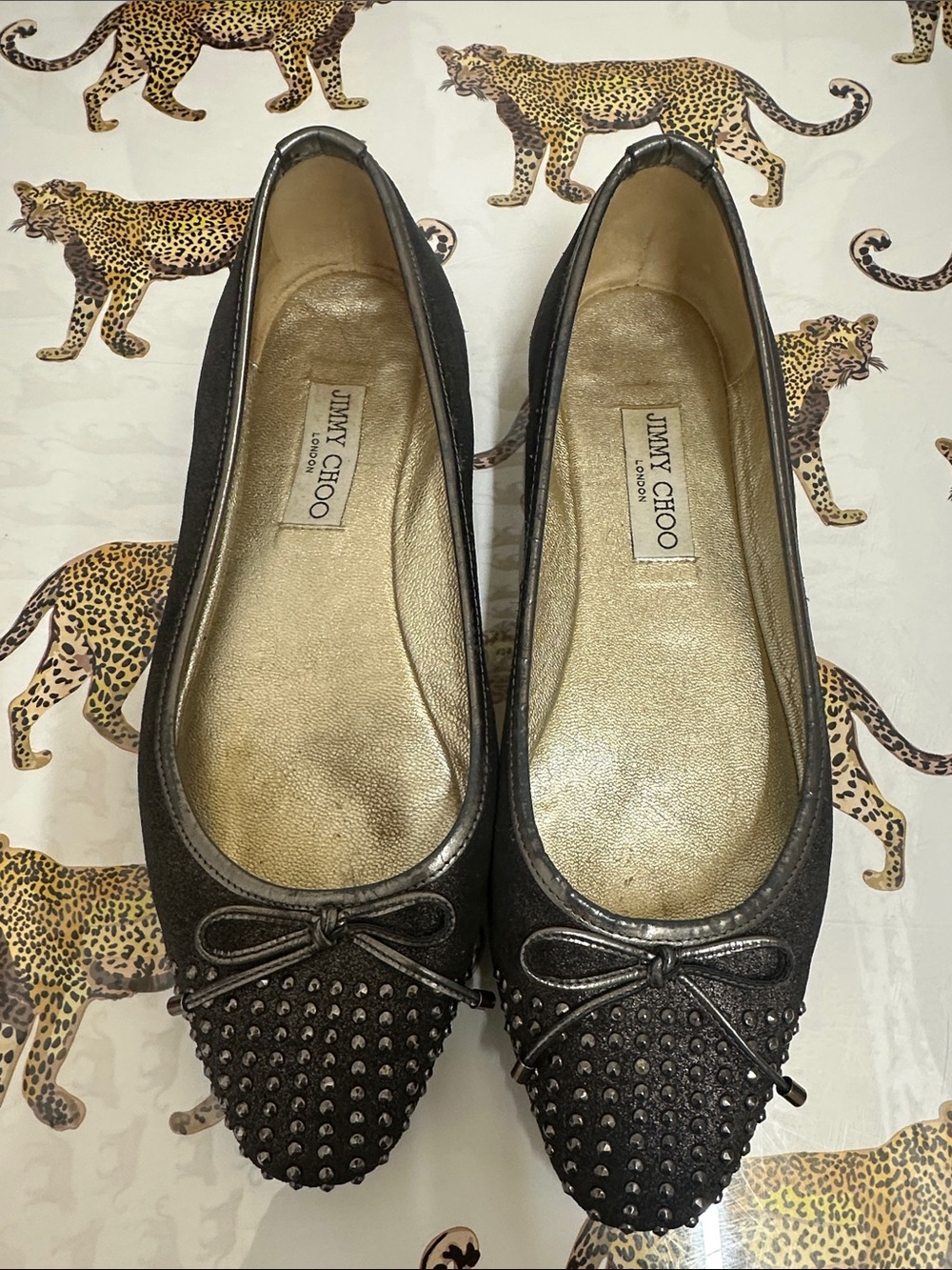 Jimmy Choo gray - size 39 Studded Pointed-Toe Ballet Flats
